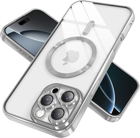 Magnetic Clear Case for iPhone 11 Pro Max with Full Camera Lens Protection,Compatible with MagSafe,Plating Soft TPU Phone Case,Anti-Scratch Shockproof Slim Cover for Women Gilrs Men - Sliver in Kuwait