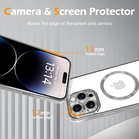Magnetic Clear Case for iPhone 11 Pro Max with Full Camera Lens Protection,Compatible with MagSafe,Plating Soft TPU Phone Case,Anti-Scratch Shockproof Slim Cover for Women Gilrs Men - Sliver in Kuwait