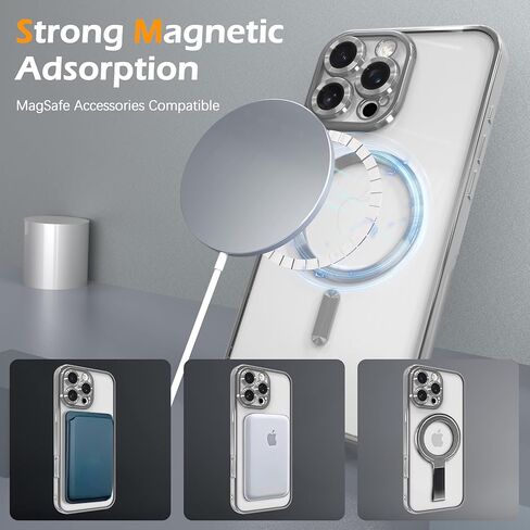 Magnetic Clear Case for iPhone 11 Pro Max with Full Camera Lens Protection,Compatible with MagSafe,Plating Soft TPU Phone Case,Anti-Scratch Shockproof Slim Cover for Women Gilrs Men - Sliver in Kuwait