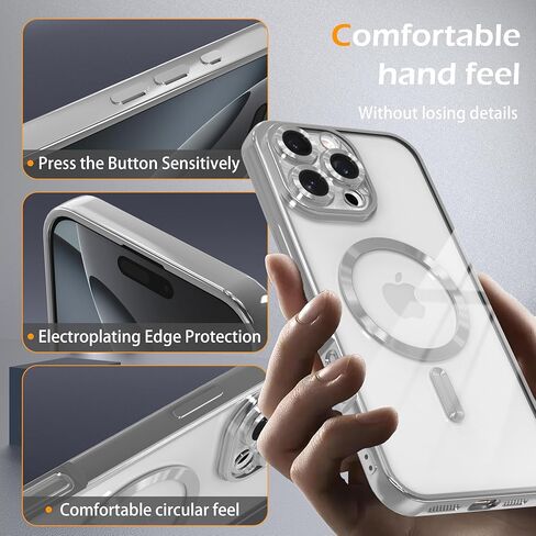 Magnetic Clear Case for iPhone 11 Pro Max with Full Camera Lens Protection,Compatible with MagSafe,Plating Soft TPU Phone Case,Anti-Scratch Shockproof Slim Cover for Women Gilrs Men - Sliver in Kuwait
