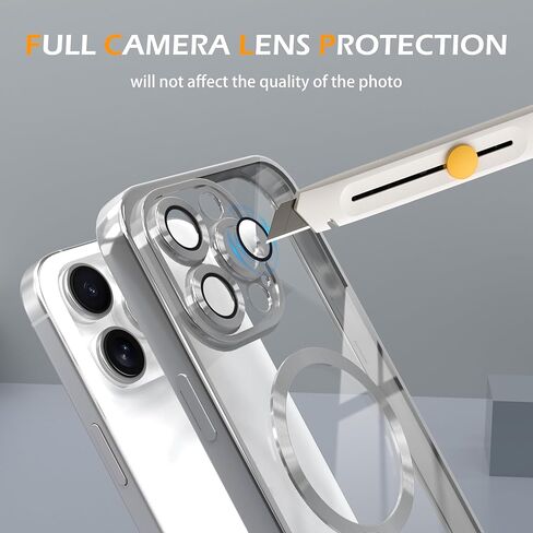 Magnetic Clear Case for iPhone 11 Pro Max with Full Camera Lens Protection,Compatible with MagSafe,Plating Soft TPU Phone Case,Anti-Scratch Shockproof Slim Cover for Women Gilrs Men - Sliver in Kuwait