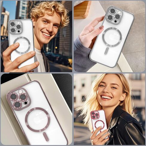 Magnetic Clear Case for iPhone 11 Pro Max with Full Camera Lens Protection,Compatible with MagSafe,Plating Soft TPU Phone Case,Anti-Scratch Shockproof Slim Cover for Women Gilrs Men - Sliver in Kuwait