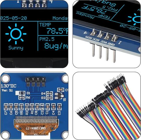 3 قطع 1.3 بوصة IIC I2C OLED وحدة عرض 128x64 بكسل SH1106 وحدة شاشة مع أسلاك توصيل اللوح M/F M/M F/F كابلات شريطية متعددة الألوان متوافقة مع Arduino/Raspberry Pi-Blue in Kuwait