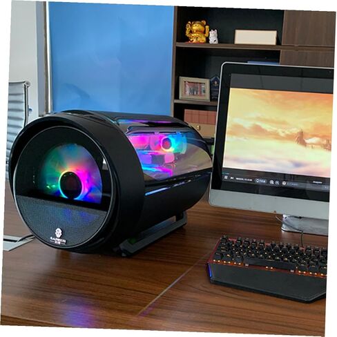 حقيبة كمبيوتر Sewroro Matx للألعاب مع لوحة زجاجية مقواة دائرية بانورامية RGB، ودعم تبريد المياه، باللون الأسود، للمكتب المنزلي وعشاق الألعاب in Kuwait