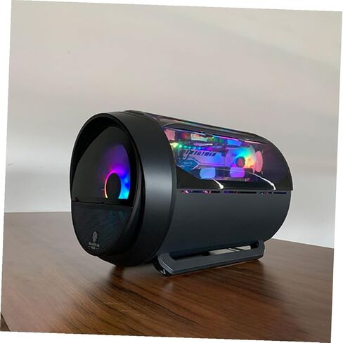 حقيبة كمبيوتر Sewroro Matx للألعاب مع لوحة زجاجية مقواة دائرية بانورامية RGB، ودعم تبريد المياه، باللون الأسود، للمكتب المنزلي وعشاق الألعاب in Kuwait