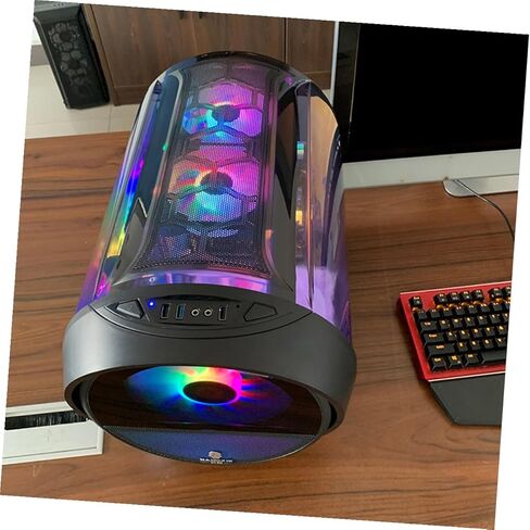 حقيبة كمبيوتر Sewroro Matx للألعاب مع لوحة زجاجية مقواة دائرية بانورامية RGB، ودعم تبريد المياه، باللون الأسود، للمكتب المنزلي وعشاق الألعاب in Kuwait