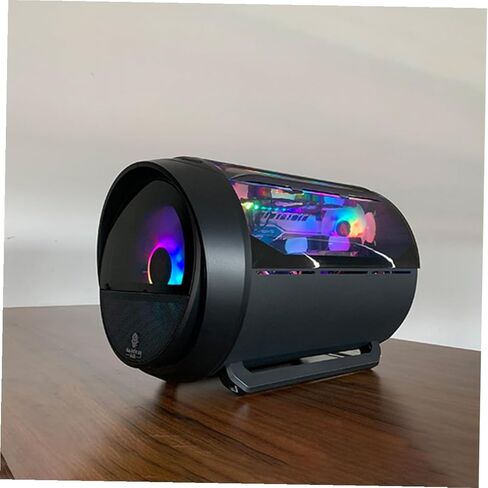 هيكل كمبيوتر الألعاب TEHAUX مع حافظة تبريد مياه RGB مستديرة بانورامية، أسود، مضيف سطح المكتب المتوافق مع اللوحة الأم Matx لعشاق الكمبيوتر in Saudi Arabia