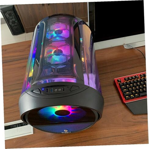 هيكل كمبيوتر الألعاب TEHAUX مع حافظة تبريد مياه RGB مستديرة بانورامية، أسود، مضيف سطح المكتب المتوافق مع اللوحة الأم Matx لعشاق الكمبيوتر in Saudi Arabia