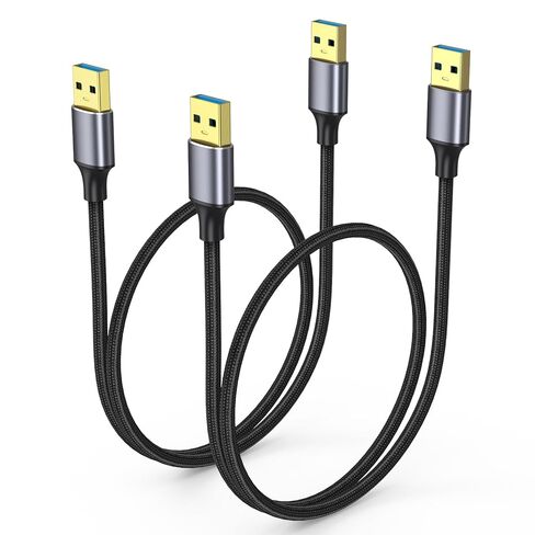 USB Cable 6 inch 2-Pack, Short USB A to USB A Cable Male to Male 3.0 Double Sided Cord 0.5FT Compatible with Hard Drive, Laptop Cooler, KVM, DVD Player and More in Saudi Arabia