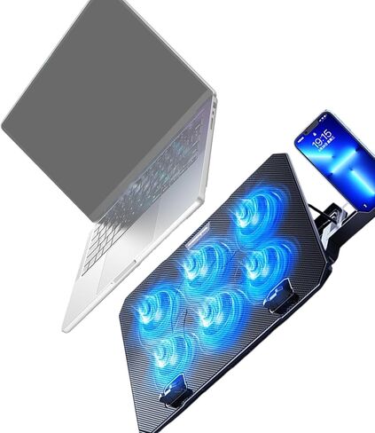 6 مروحة هادئة لتبريد الكمبيوتر المحمول وإضاءة قابلة للتعديل وقابلة للطي ومروحة إضاءة LED مع 2 منفذ USB وحامل هاتف وإكسسوارات السفر in Kuwait