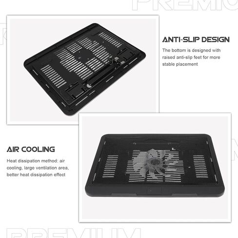 Laptop Cooling Pad and Stand with Quiet Fans Adjustable Black Laptop Cooler Base for Gaming and Office Use Non-Slip Computer Support in Saudi Arabia