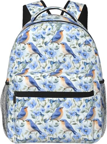 Bluebird Floral Casual Backpack, Lightweight Laptop Bag Daypack, Bird and Flower Backpacks for Women Girls Teens Students, Watercolor Nature Polyester Bookbag Gifts for School Work Travel Hiking in Saudi Arabia