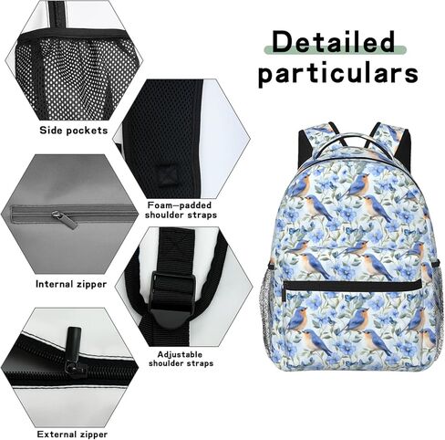 Bluebird Floral Casual Backpack, Lightweight Laptop Bag Daypack, Bird and Flower Backpacks for Women Girls Teens Students, Watercolor Nature Polyester Bookbag Gifts for School Work Travel Hiking in Saudi Arabia