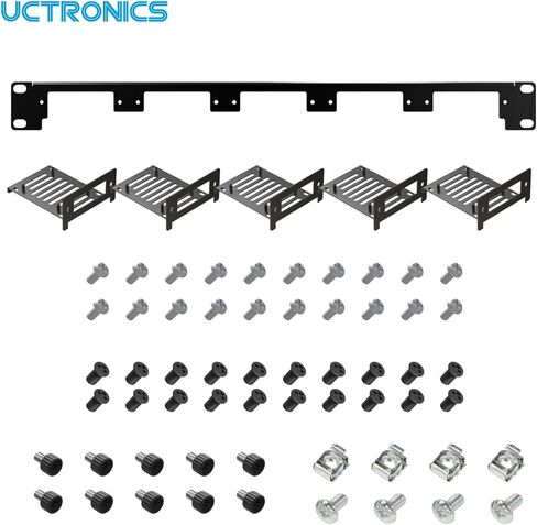 UCTRONICS حامل حامل من الفولاذ الكربوني Raspberry Pi مقاس 19 بوصة 1U، يحمل ما يصل إلى 5 لوحات Raspberry Pi 5/4B/3B+، دعامات أمامية قابلة للإزالة، متوافقة مع محركات أقراص SSD مقاس 2.5 بوصة in Saudi Arabia