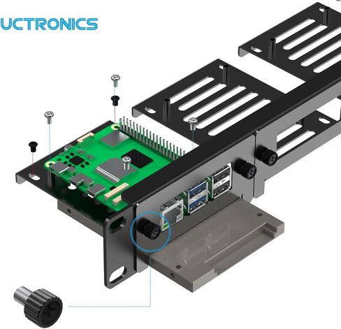 UCTRONICS حامل حامل من الفولاذ الكربوني Raspberry Pi مقاس 19 بوصة 1U، يحمل ما يصل إلى 5 لوحات Raspberry Pi 5/4B/3B+، دعامات أمامية قابلة للإزالة، متوافقة مع محركات أقراص SSD مقاس 2.5 بوصة in Saudi Arabia