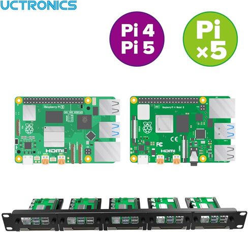 UCTRONICS حامل حامل من الفولاذ الكربوني Raspberry Pi مقاس 19 بوصة 1U، يحمل ما يصل إلى 5 لوحات Raspberry Pi 5/4B/3B+، دعامات أمامية قابلة للإزالة، متوافقة مع محركات أقراص SSD مقاس 2.5 بوصة in Saudi Arabia
