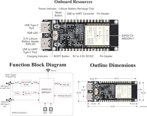 لوحة تطوير ESP32-C5 Wi-Fi 6 ثنائية النطاق، معالج RISC-V بسرعة 240 ميجاهرتز، وحدة سلسلة ESP32-C5-WROOM-1 على اللوحة، RISC-V MCU متعدد البروتوكولات، فلاش 16 ميجابايت وذاكرة وصول عشوائي PS-RAM بسعة 8 ميجابايت in Saudi Arabia