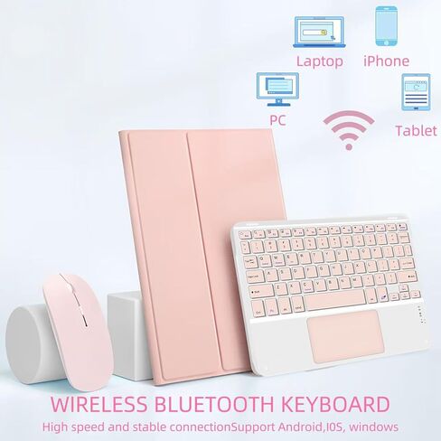Keyboard Case for Samsung Galaxy Tab A9 Plus/A9+ 11’’ 2023, Samsung A9 Plus Tablet Case with Pen Slot 7 Colors Backlight Detachable Folio Keyboard Cover with Mouse (SM-X210/X216/X218 .(Pink-M-T) in Saudi Arabia