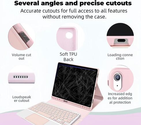 Keyboard Case for Samsung Galaxy Tab A9 Plus/A9+ 11’’ 2023, Samsung A9 Plus Tablet Case with Pen Slot 7 Colors Backlight Detachable Folio Keyboard Cover with Mouse (SM-X210/X216/X218 .(Pink-M-T) in Saudi Arabia