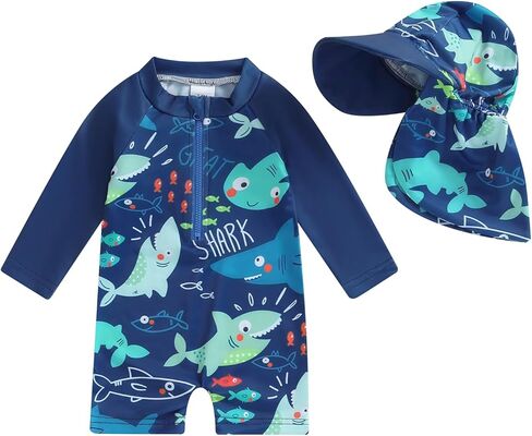 KMBANGI Toddler Baby Boy Mallard Swimsuit Kids Rash Guard Long Sleeve One Piece Bathing Suit Duck Hunting Swimwear with Hat in Saudi Arabia