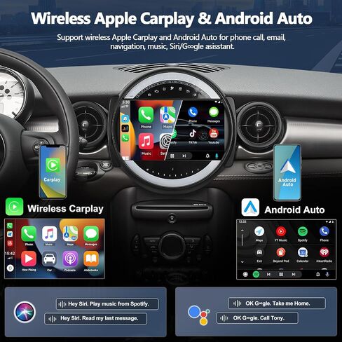 CamECHO 4+128GB راديو السيارة ستيريو لسيارات BMW Mini Cooper R56 2007-2013 Android 15 CarPlay Android Auto 9 بوصة Incell 1280 * 720 وحدة رأس شاشة تعمل باللمس مع نظام تحديد المواقع بلوتوث واي فاي FM RDS HD كاميرا احتياطية in Saudi Arabia