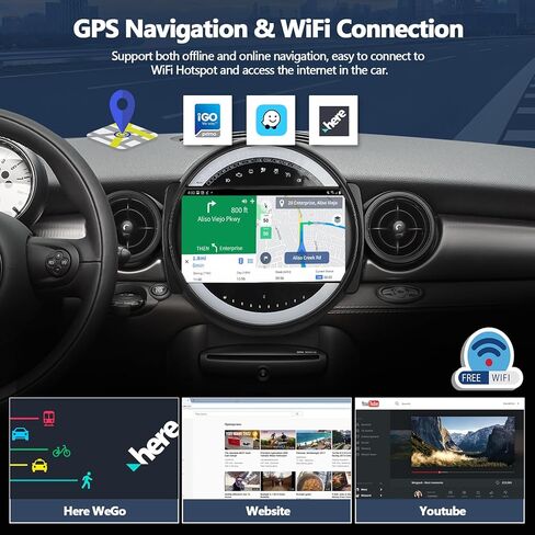 CamECHO 4+128GB راديو السيارة ستيريو لسيارات BMW Mini Cooper R56 2007-2013 Android 15 CarPlay Android Auto 9 بوصة Incell 1280 * 720 وحدة رأس شاشة تعمل باللمس مع نظام تحديد المواقع بلوتوث واي فاي FM RDS HD كاميرا احتياطية in Saudi Arabia