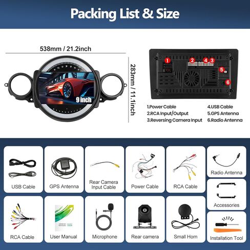 CamECHO 4+128GB راديو السيارة ستيريو لسيارات BMW Mini Cooper R56 2007-2013 Android 15 CarPlay Android Auto 9 بوصة Incell 1280 * 720 وحدة رأس شاشة تعمل باللمس مع نظام تحديد المواقع بلوتوث واي فاي FM RDS HD كاميرا احتياطية in Saudi Arabia