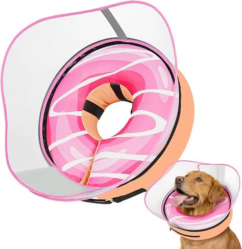 Supet Raised Inflatable Dog Cone After Surgery - Adjustable Recovery Donut Collar with Removable Shield to Stop Licking Wounds & Protect Stitches - Soft Dog Cone Alternative for Large Dogs (Brown,L) in Saudi Arabia