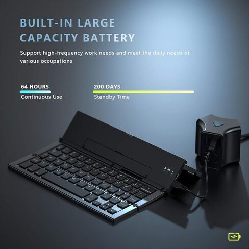 Mini Travel Wireless Keyboard Compatible with Apple iPhone 17/16/16E/16/ and Pro/Max/Plus Models Built-in Phone Holder/Stand-Ultra Slim Folding Rechargeable Full Size Keyboard! in Kuwait