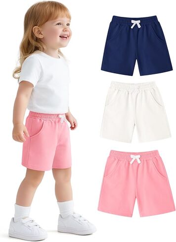 Witwot 3 Pack Baby Girls Shorts Cotton Stidler Shorts Bants Bants with Mobicets Summer Close Size 18m-5t in Saudi Arabia