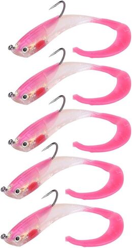 Soft Fishing Lures, 5Pcs Artificial Soft Baits Jig Soft Swimbaits with Hook for Saltwater/Freshwater Fishing (SO050-3) in Saudi Arabia