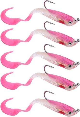 Soft Fishing Lures, 5Pcs Artificial Soft Baits Jig Soft Swimbaits with Hook for Saltwater/Freshwater Fishing (SO050-3) in Saudi Arabia