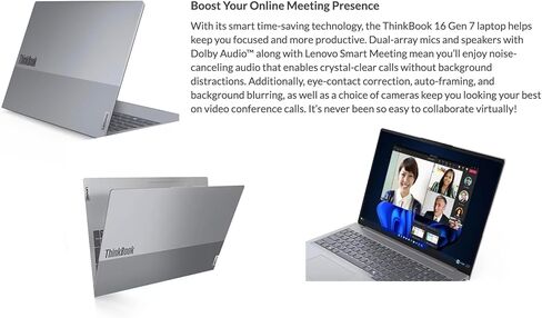 كمبيوتر محمول Lenovo ThinkBook 16 G7 Business بشاشة 16.0 بوصة IPS WUXGA (AMD Ryzen 5 7533HS، 16 جيجابايت DDR5، 1 تيرابايت M.2 PCIe SSD، AMD Radeon، بصمة الإصبع، WiFi 6E، كاميرا ويب، بلوتوث 5.3، Win 11 Pro) in Kuwait