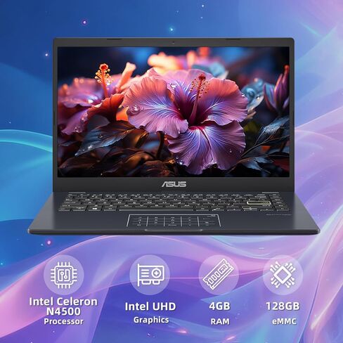 كمبيوتر محمول ASUS خفيف الوزن مقاس 14 بوصة، شاشة FHD، Intel رباعي النواة N4500 حتى 2.8 جيجا هرتز، ذاكرة الوصول العشوائي 4 جيجا، 128 جيجا eMMC، شاشة مضادة للتوهج، واي فاي، ويندوز 11 هوم في وضع S، ستار بلاك in Kuwait