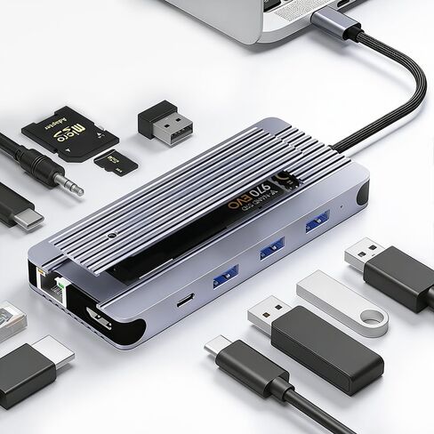 محطة إرساء محور USB-C 12 في 1 مع حاوية M.2 NVMe SATA SSD PD100W TypeC إلى HDMI 4K60 هرتز USB3.0 لأجهزة الكمبيوتر المحمول MacBook Air/Pro in Kuwait