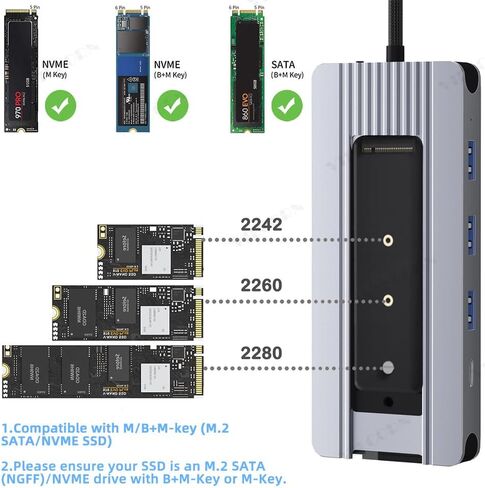 محطة إرساء محور USB-C 12 في 1 مع حاوية M.2 NVMe SATA SSD PD100W TypeC إلى HDMI 4K60 هرتز USB3.0 لأجهزة الكمبيوتر المحمول MacBook Air/Pro in Kuwait