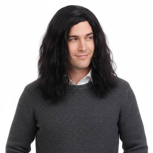 Black Long 70s Wig for Men Wavy Men Wig for Man Male Hippie Them Party Cosplay Costume in Saudi Arabia