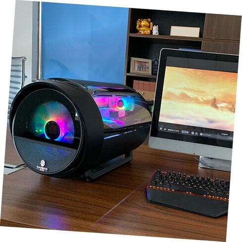 حافظة كمبيوتر الألعاب GALPADA برج تبريد المياه Matx مع لوحة دائرية RGB وحاوية مضيفة للكمبيوتر الشخصي باللون الأسود للاستخدام في المكتب والمقهى in Kuwait