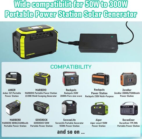 شاحن محول 15 فولت لـ Anker Powerhouse 200، لـ Rockpals WCE001 K53 288Wh 350W 240Wh RP250W / لـ SinKeu/FlashFish 50w 300W محطة طاقة محمولة مولد للطاقة الشمسية شاحن سلك PSU in Kuwait