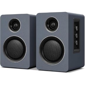 سماعات كمبيوتر للكمبيوتر المكتبي، مكبر صوت نشط على رف الكتب مع مكبر صوت من ألياف الكربون مقاس 3 بوصات ومكبر صوت بفيلم حريري، يدعم تقنية Bluetooth 5.3، ومدخل USB-C، ومدخل AUX/RCA لمشغل تسجيل التلفزيون - مجموعة ستيريو رمادية in Kuwait