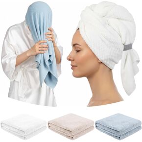 3 عبوات من الألياف الدقيقة منشفة شعر ماصة ملفوفة منشفة شعر عمامة كبيرة سريعة الجفاف منشفة حمام رأس لف منشفة تجفيف الشعر للنساء الرجال الشعر الطويل المجعد دش الشعر، وردي أخضر أبيض in Kuwait