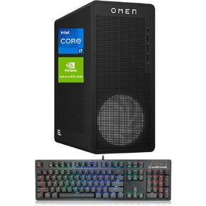كمبيوتر مكتبي HP OMEN 16L TG03 RTX 5060 للألعاب، Intel Core i7-14700F، ذاكرة الوصول العشوائي DDR5 سعة 64 جيجابايت، SSD 2 تيرابايت، DP، RJ-45، Wi-Fi 6، حزمة مع لوحة مفاتيح HVER Stealth للألعاب، أسود، Windows 11 Home in Kuwait