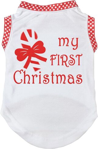 Petitebella Candy Stick My First Christmas Puppy Dog Shirt (White/Red Dots, Small) in Saudi Arabia