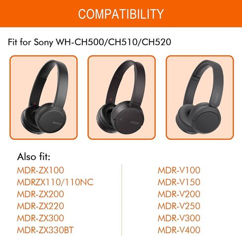 وسائد أذن بديلة لسوني WH-CH520، وسائد أذن لسوني WH-CH500/CH510/CH520، MDR-ZX100/ZX110/ZX110NC/ZX220/ZX200/ZX300/ZX330BT، MDR-V100/V150/V200/V250/V300/V400 (أسود) in Kuwait