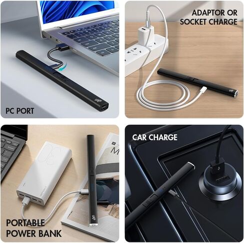 ولاعة شموع طويلة عديمة اللهب مقاومة للرياح مع قوس مزدوج، ولاعة قابلة لإعادة الشحن عبر USB للشموع والشواء والألعاب النارية in Kuwait