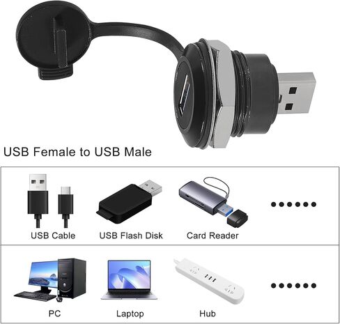 2 قطعة USB 3.0 لوحة جبل مقرنة مقاوم للماء USB ذكر إلى أنثى تحويل موصل مع غطاء غبار لنقل البيانات والشحن in Kuwait