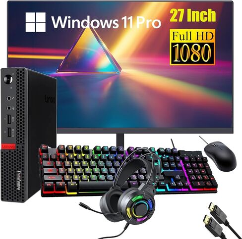 كمبيوتر مكتبي صغير Lenovo ThinkCentre M910q، شاشة FHD 27 بوصة، سماعة رأس RGB، Core i5-6500 3.2 جيجا هرتز حتى 3.6 جيجا هرتز، ذاكرة وصول عشوائي DDR4 سعة 16 جيجا بايت، SSD 256 جيجا بايت، لوحة مفاتيح وماوس، Windows 11 Pro (متجدد) in Kuwait