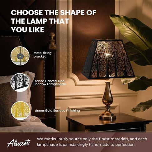 Large Metal Lampshade New Pyramid Shape Design 8'' Top 14'' Bottom 11'' Height ALUCSET Square Bell Shade Lamp Shade Forest Design Black and Gold fits for Table Lamps and Floor Lamps in Saudi Arabia