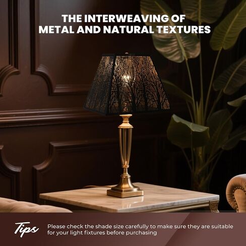 Large Metal Lampshade New Pyramid Shape Design 8'' Top 14'' Bottom 11'' Height ALUCSET Square Bell Shade Lamp Shade Forest Design Black and Gold fits for Table Lamps and Floor Lamps in Saudi Arabia