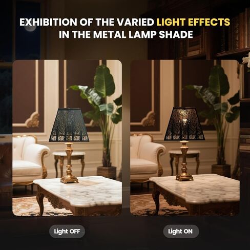 Large Metal Lampshade New Pyramid Shape Design 8'' Top 14'' Bottom 11'' Height ALUCSET Square Bell Shade Lamp Shade Forest Design Black and Gold fits for Table Lamps and Floor Lamps in Saudi Arabia